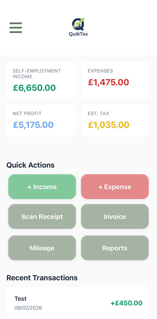 QuikTax App Dashboard